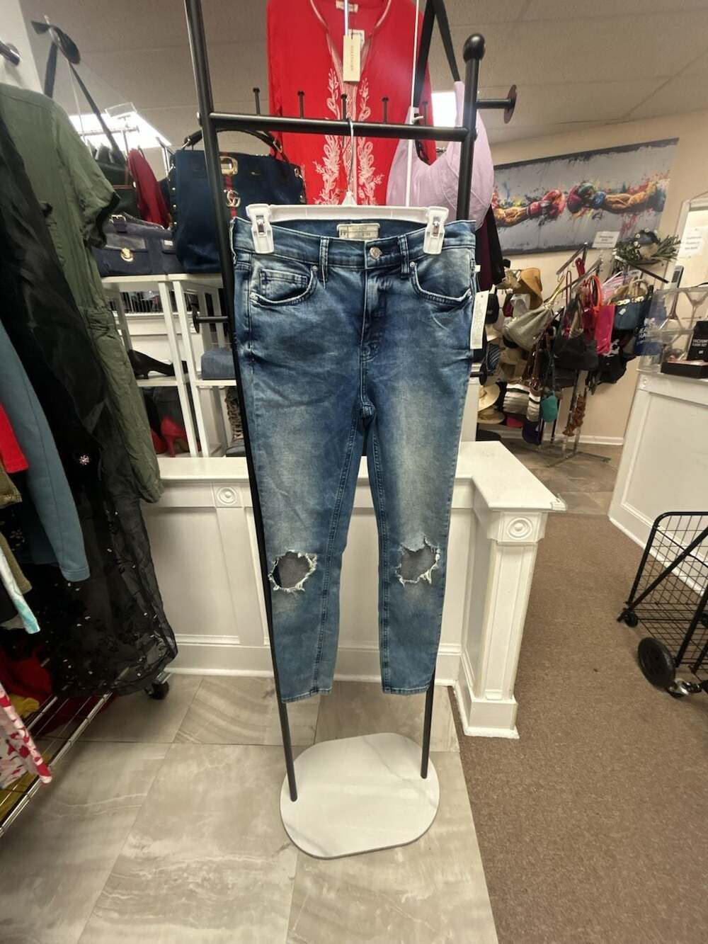 Free People High-Rise Distressed Skinny Jeans, Size 28R